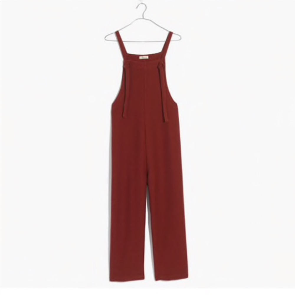 Madewell Red Texture & Thread Tie-Strap Overalls